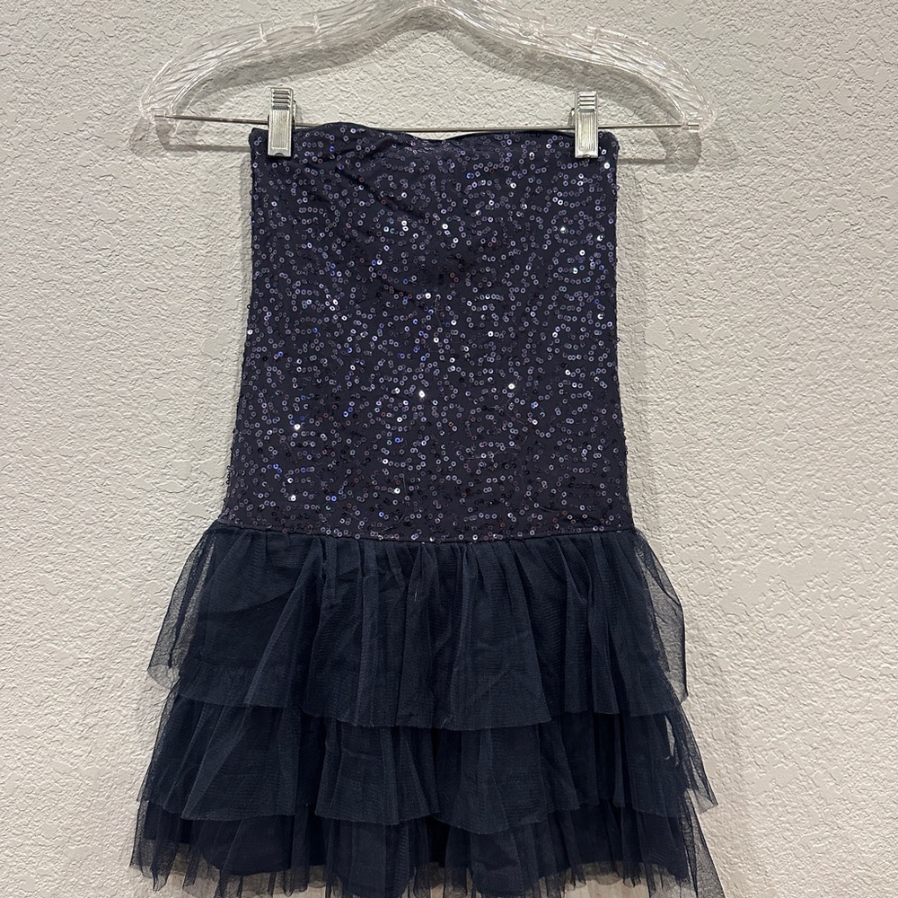 NWOT Abercrombie Kids Strapless Sequin Tulle Navy party Dress  - 10